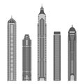 Skyscrapers set. Modern city buildings silhouettes isolated on white background. Tower and office architecture. Vector illustratio Royalty Free Stock Photo